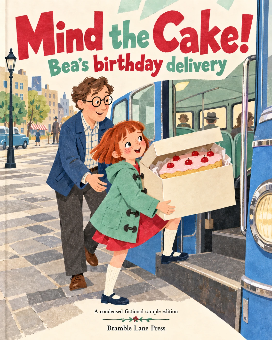 Finished illustrated cover of Mind the Cake!, with the title, subtitle and Bramble Lane Press imprint set into the artwork.