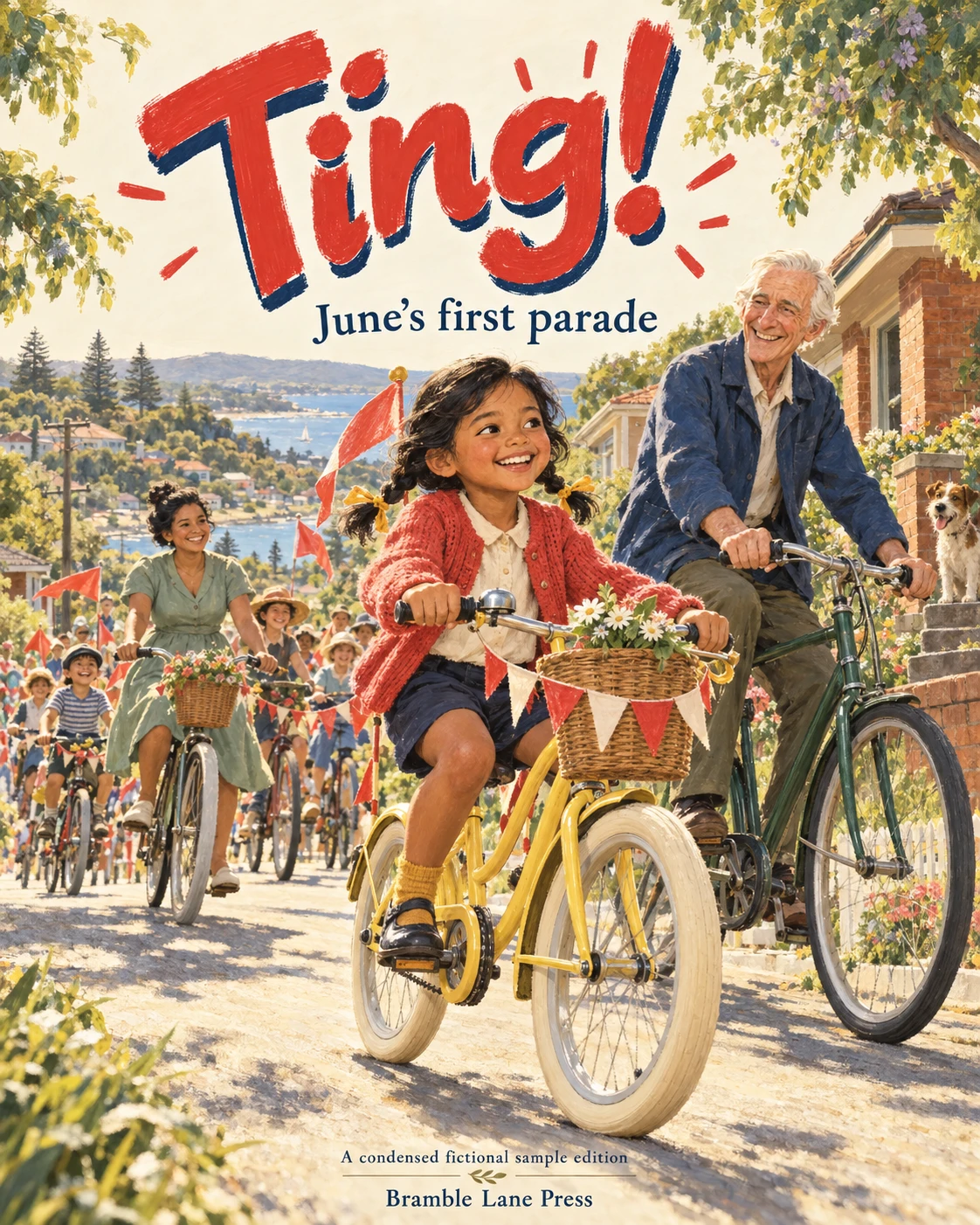 Finished illustrated cover of Ting!, with the title, subtitle and Bramble Lane Press imprint set into the artwork.