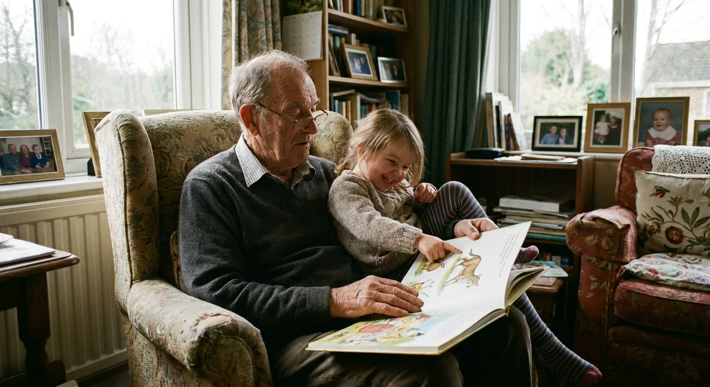 A grandfather reading to a young child